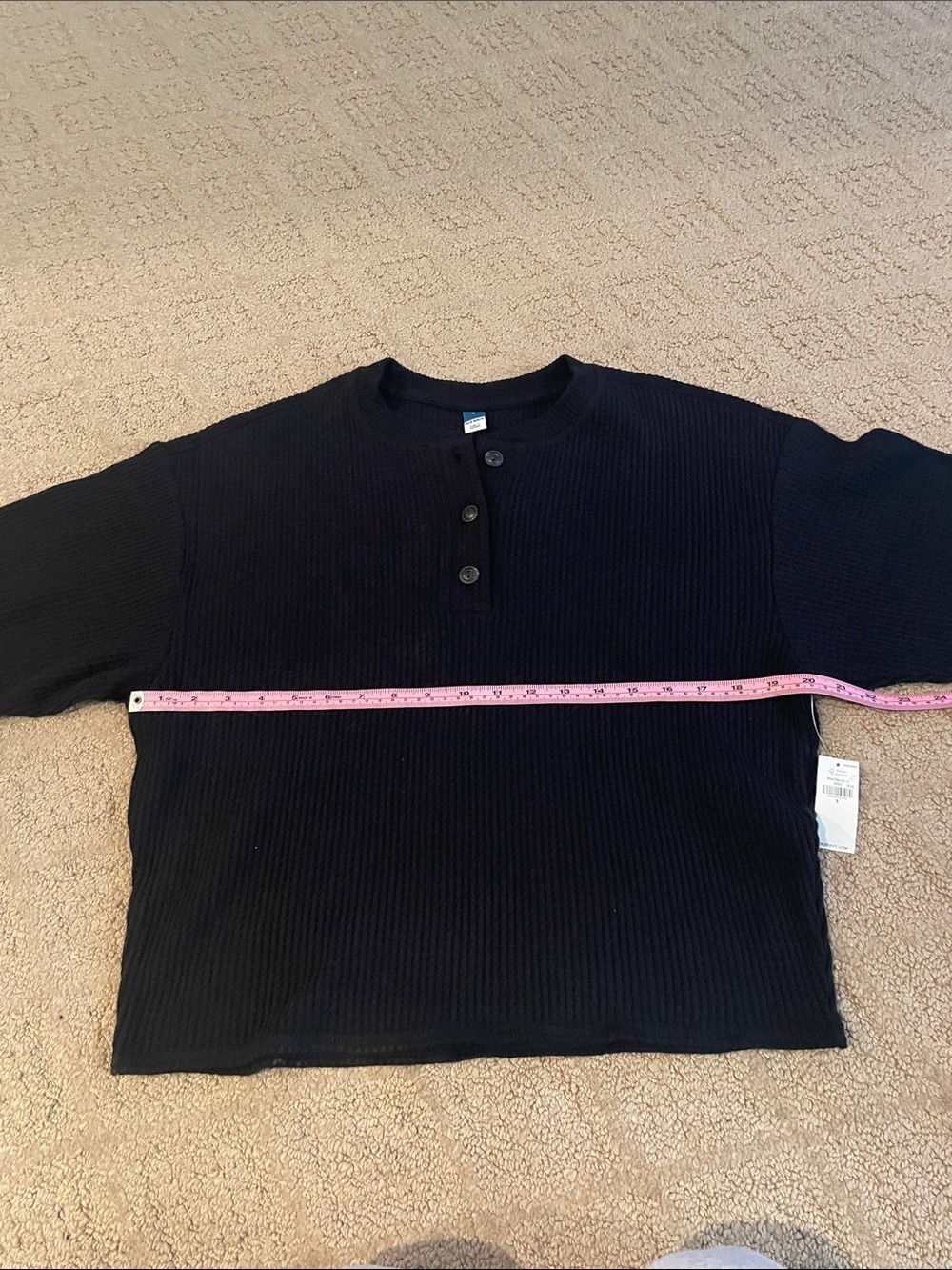 Old Navy Black Waffle Knit Henley Crew Sweater - Picture 2 of 6